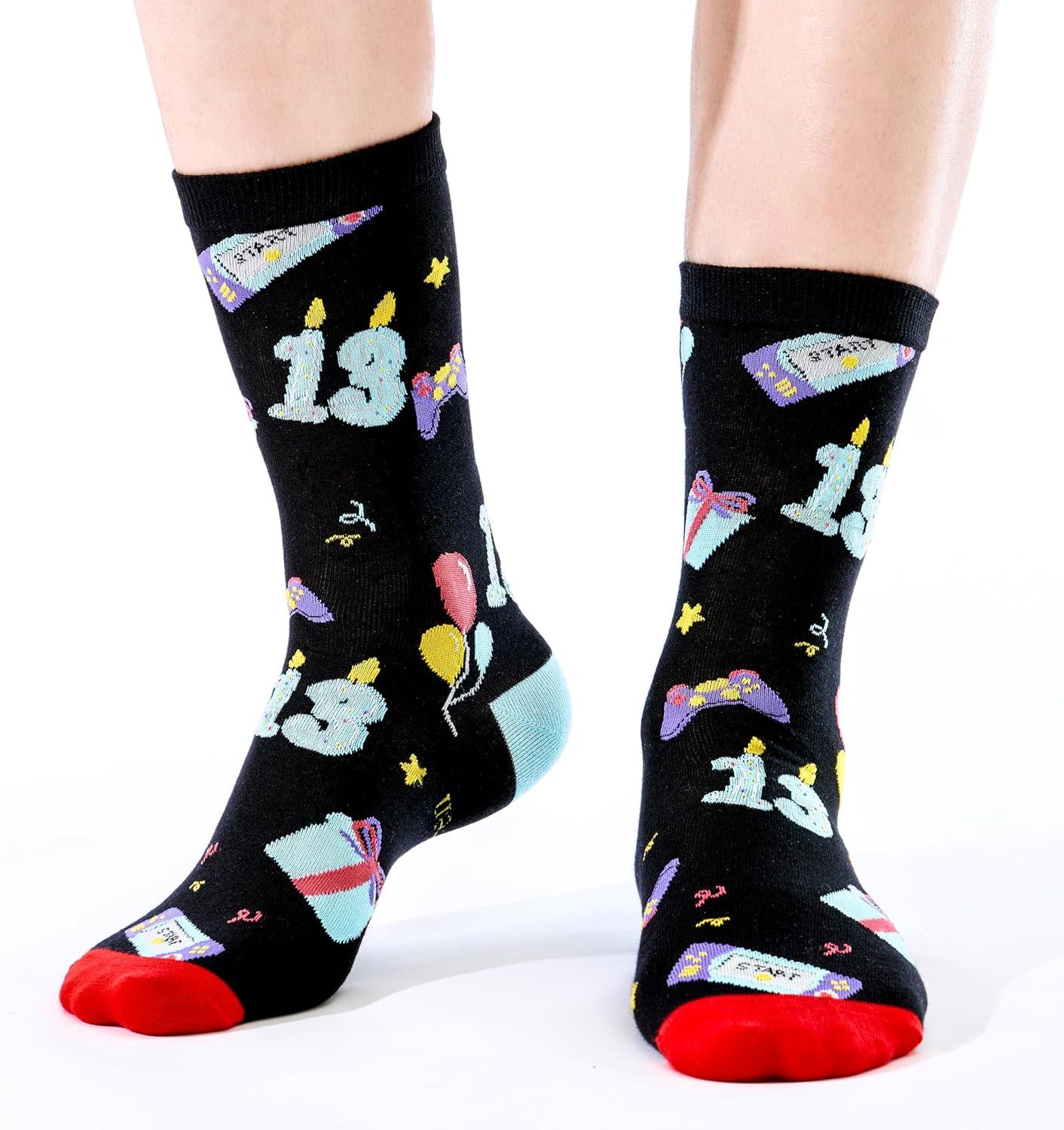 imageMoyel 21st 13th Birthday Gifts for Him Mens Fun Funny Socks Cool 13 21 Year Old Birthday Gifts for Him Men Gift IdeasMulticolor 13th Birthday Boy 01