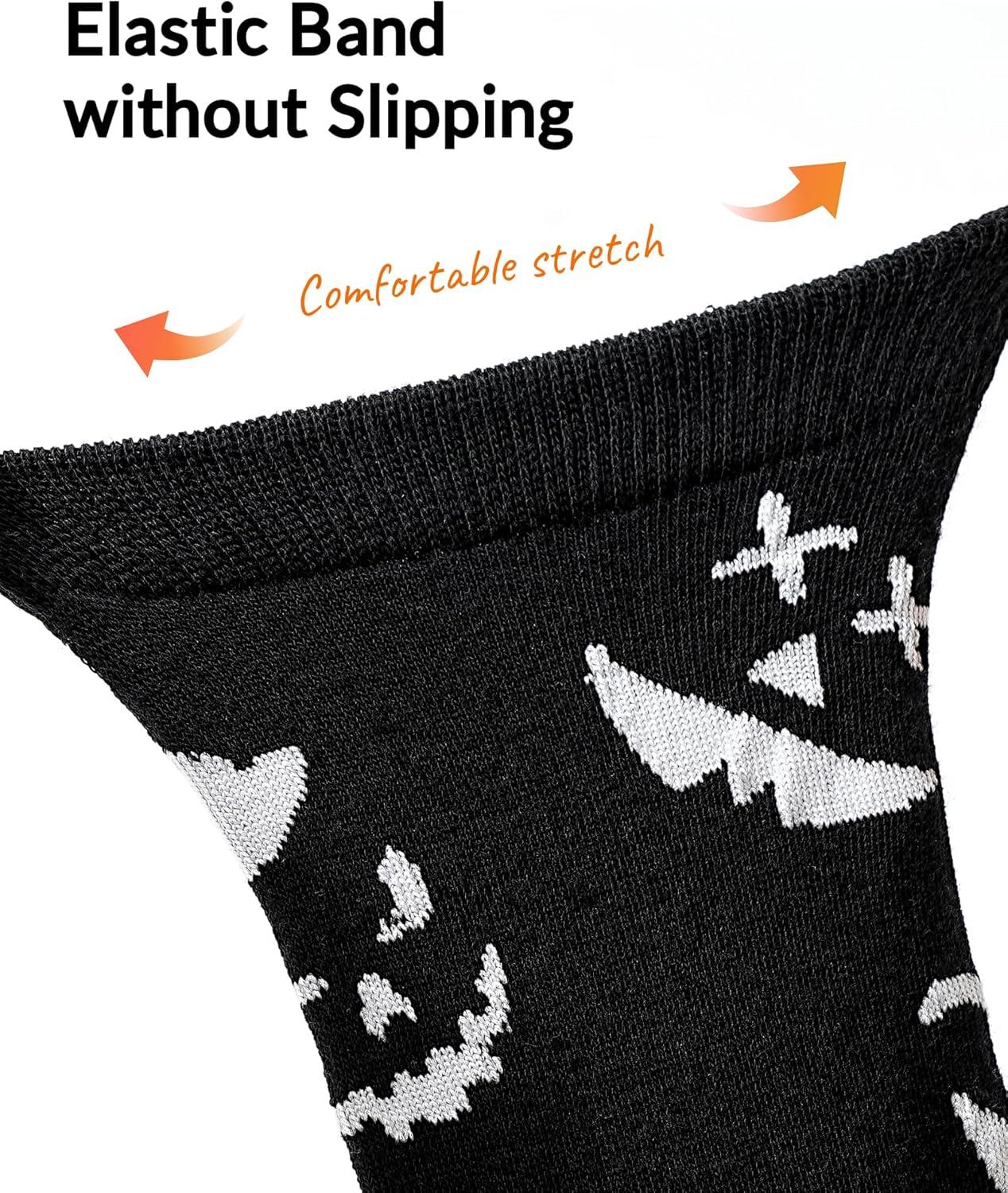 imageMoyel 3Pack Glow in The Dark Halloween Socks for Men Ghost Bat Skeleton Socks Scary Spooky Horror Halloween Gifts for Adults Basket Stuffers Fun Party Favors Supplies Costumes Funny Cute