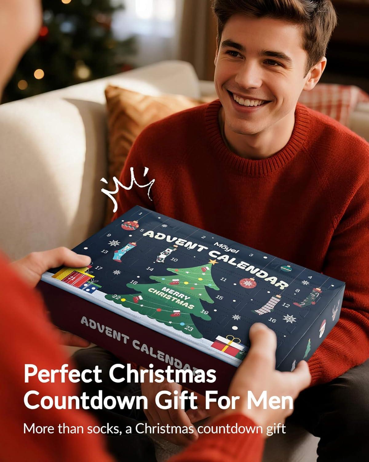 imageMoyel Advent Calendar 2025 Adult Men 12 Days of Christmas Cotton Socks US 713 Fun Christmas Sock Advent Calendar for Men Funny Gifts for Dad Boyfriend Husband Brother24 PairUS 713