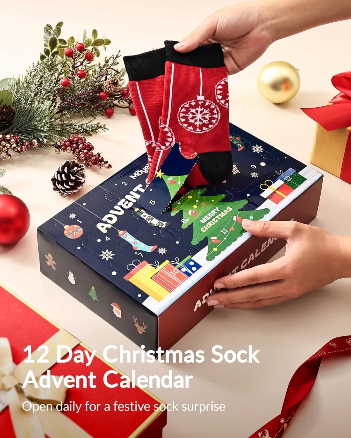 imageMoyel Advent Calendar 2025 Adult Men 12 Days of Christmas Cotton Socks US 713 Fun Christmas Sock Advent Calendar for Men Funny Gifts for Dad Boyfriend Husband Brother12 PairWomen US Size 69
