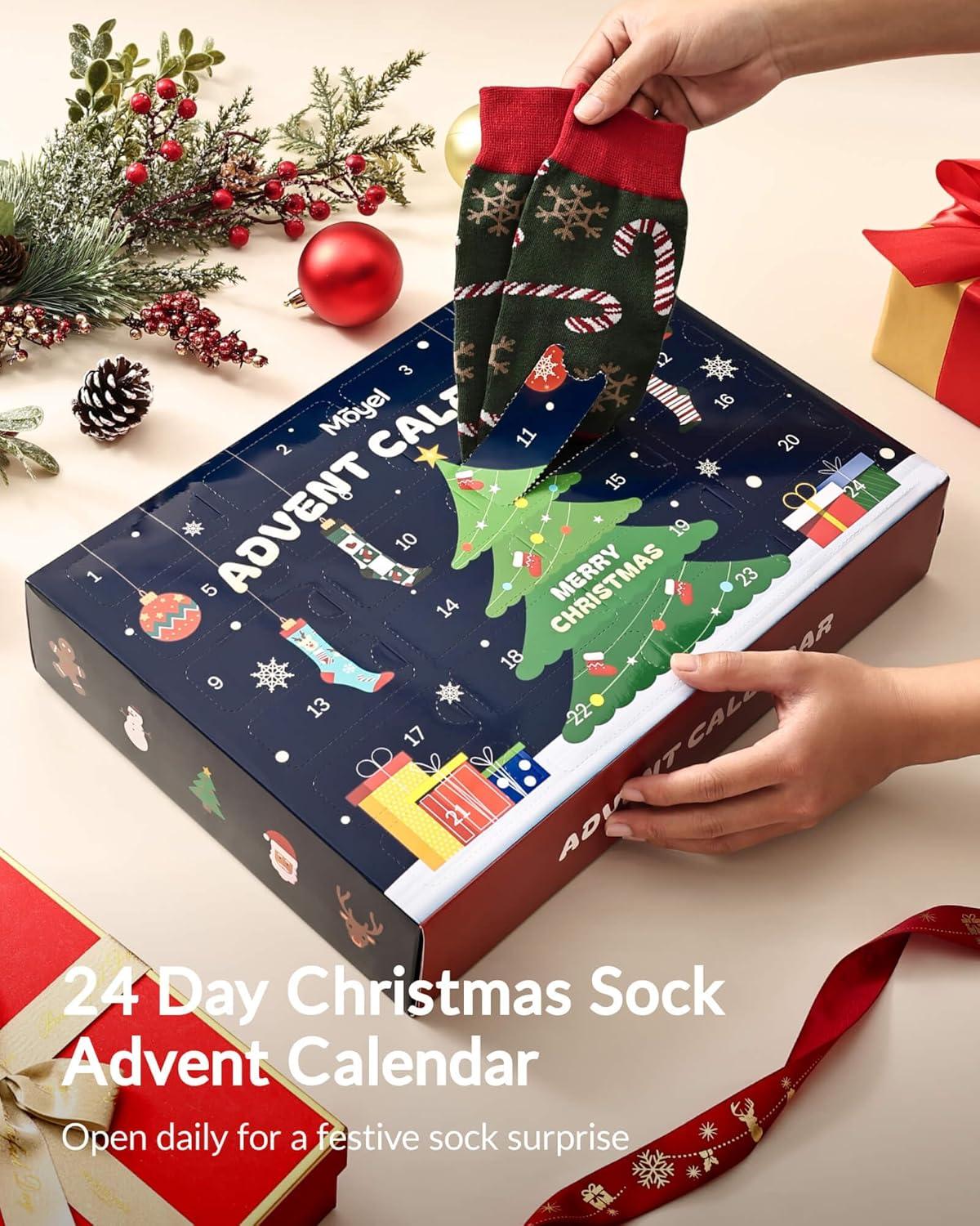 imageMoyel Advent Calendar 2025 Adult Men 12 Days of Christmas Cotton Socks US 713 Fun Christmas Sock Advent Calendar for Men Funny Gifts for Dad Boyfriend Husband Brother24 PairUS 69