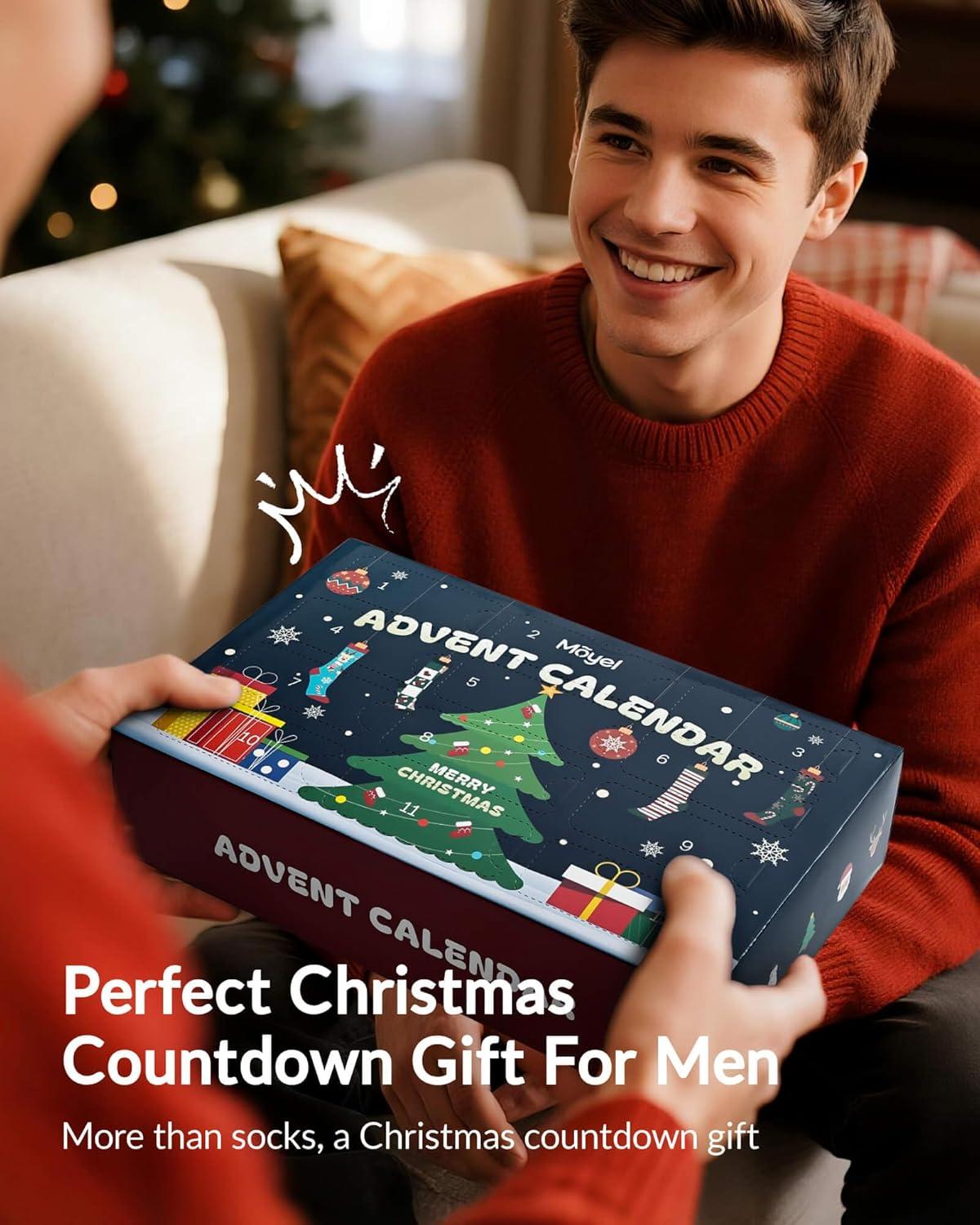 imageMoyel Advent Calendar 2025 Adult Men 12 Days of Christmas Cotton Socks US 713 Fun Christmas Sock Advent Calendar for Men Funny Gifts for Dad Boyfriend Husband Brother12 PairMen US Size 713