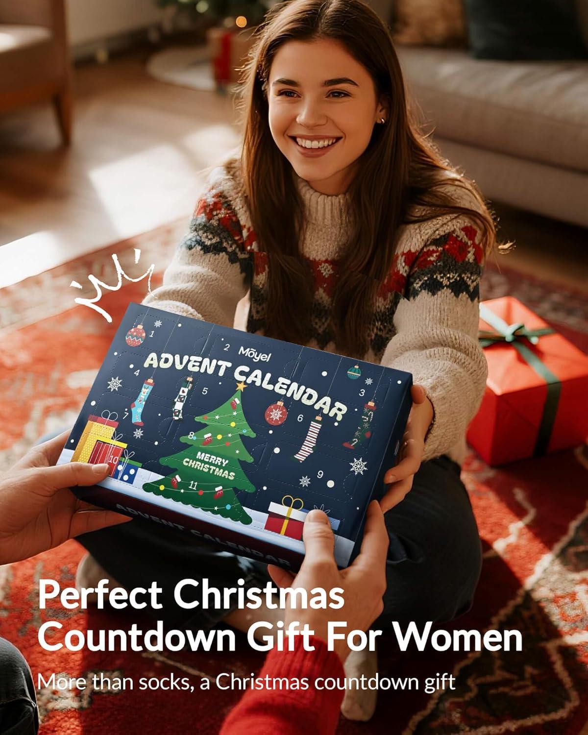 imageMoyel Advent Calendar 2025 Adult Men 12 Days of Christmas Cotton Socks US 713 Fun Christmas Sock Advent Calendar for Men Funny Gifts for Dad Boyfriend Husband Brother12 PairWomen US Size 69