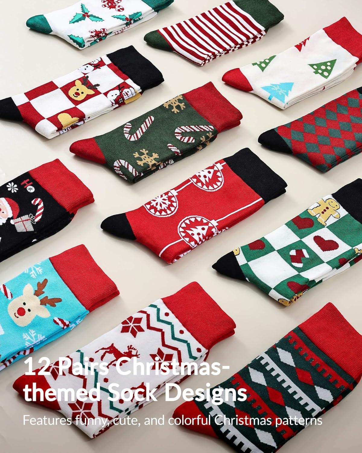 imageMoyel Advent Calendar 2025 Adult Men 12 Days of Christmas Cotton Socks US 713 Fun Christmas Sock Advent Calendar for Men Funny Gifts for Dad Boyfriend Husband Brother12 PairMen US Size 713