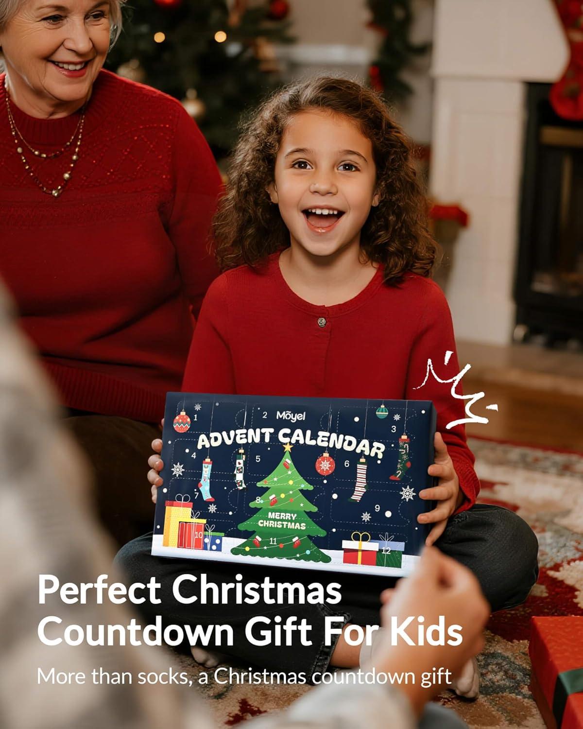 imageMoyel Advent Calendar 2025 Kids 68 Years Funny 12 Days of Sock Advent Calendar for Boys Girls Cute Christmas Socks for Kids Gifts for Daughter Son Granddaughter Nephew12 Pairs 812 Year Old