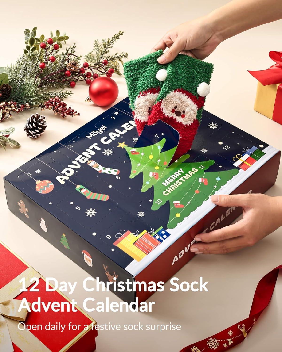 imageMoyel Advent Calendar 2025 Kids 68 Years Funny 12 Days of Sock Advent Calendar for Boys Girls Cute Christmas Socks for Kids Gifts for Daughter Son Granddaughter Nephew12 Pair Fuzzy 46 Year Old