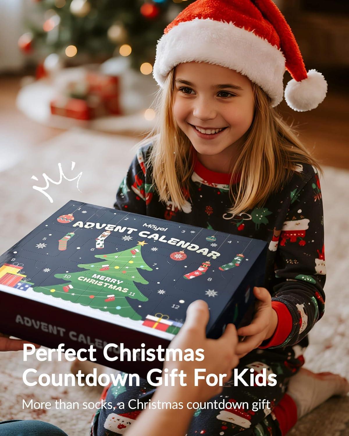 imageMoyel Advent Calendar 2025 Kids 68 Years Funny 12 Days of Sock Advent Calendar for Boys Girls Cute Christmas Socks for Kids Gifts for Daughter Son Granddaughter Nephew12 Pair Fuzzy 46 Year Old