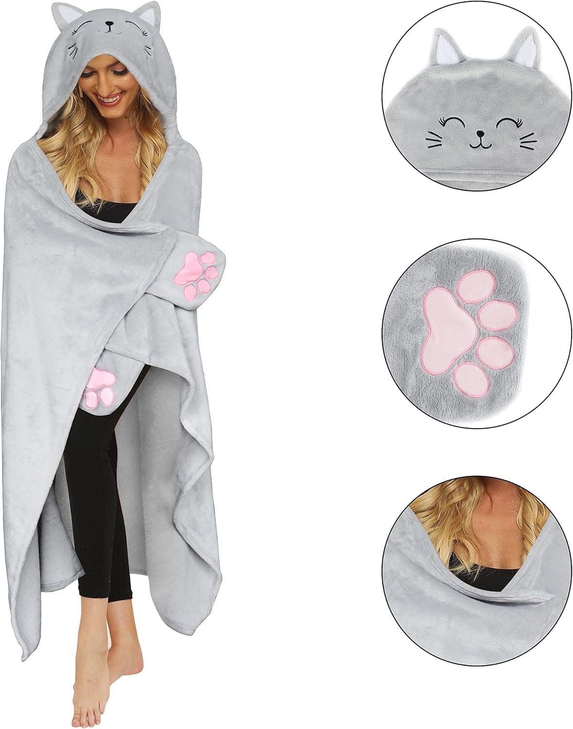 imageMoyel Corgi Blanket for Women Funny Cute Soft Warm Fluffy Fuzzy Wearable Blanket Hoodie Corgi Gifts for Corgi Lovers Mom Girlfriend Wife Friend Sister for Christmas BirthdayGrey Cat