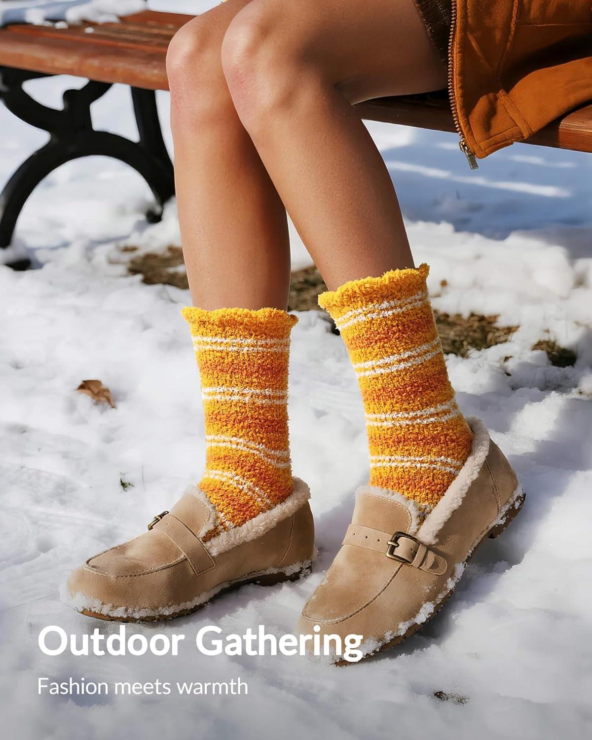 imageMoyel Fuzzy Socks for Women Girls Halloween Thanksgiving 5 Pairs Socks Fall Slipper with GripMulticolorfall