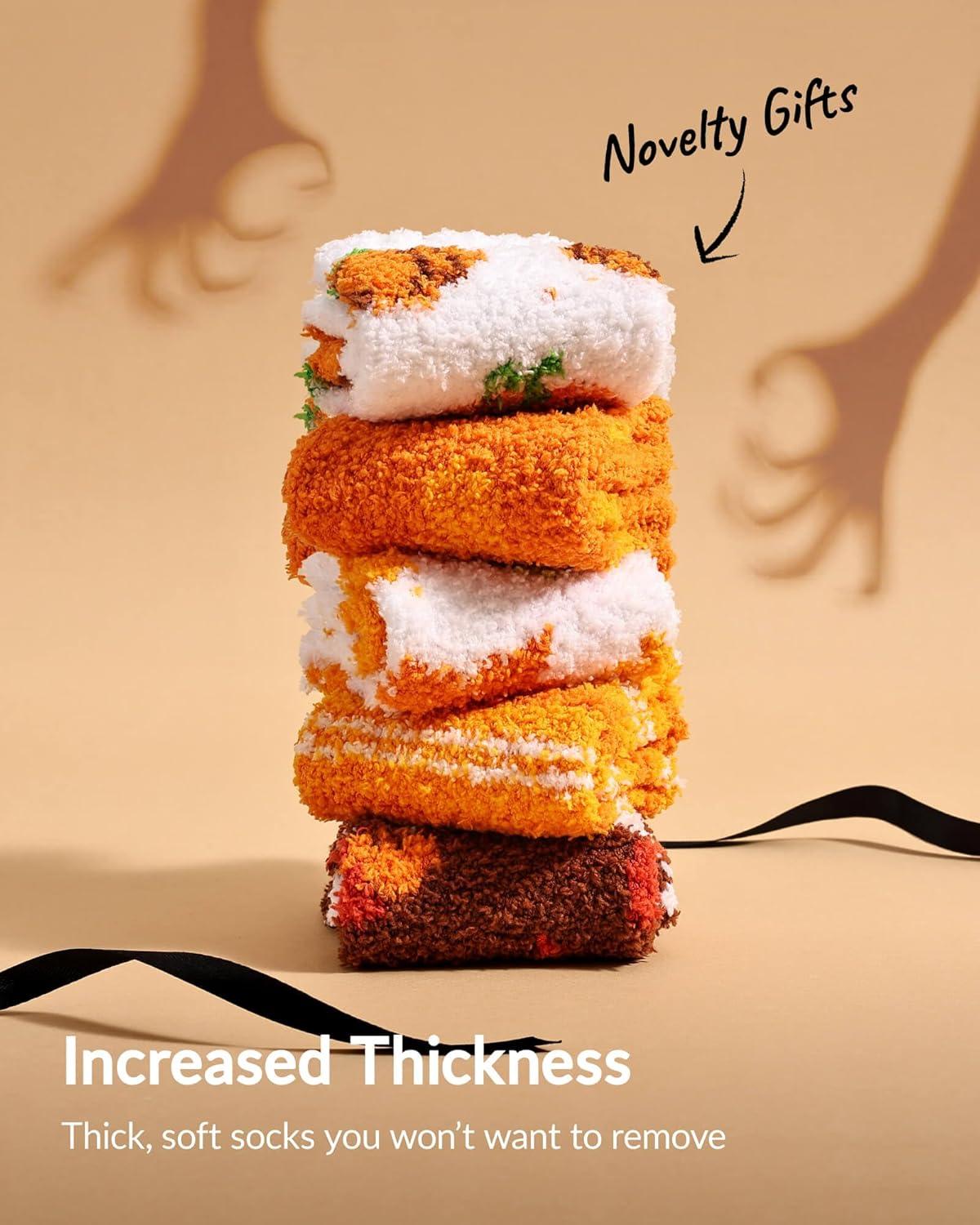 imageMoyel Fuzzy Socks for Women Girls Halloween Thanksgiving 5 Pairs Socks Fall Slipper with GripMulticolorfall