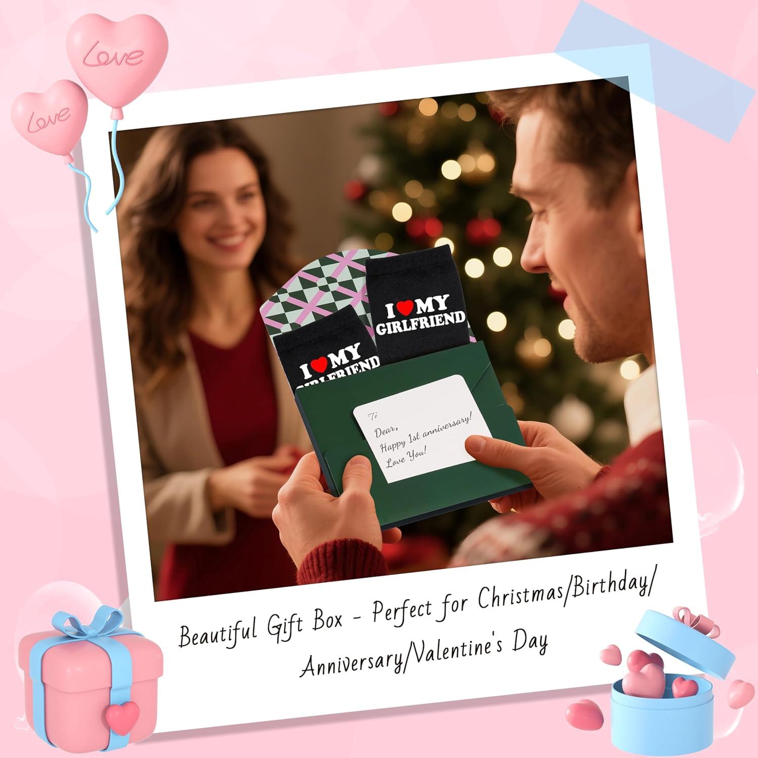 imageMoyel Husband Boyfriend Gift Ideas Funny Cool Socks for Men Romantic Gifts for Anniversary Valentines Day BirthdayBlack Love My Girlfriend