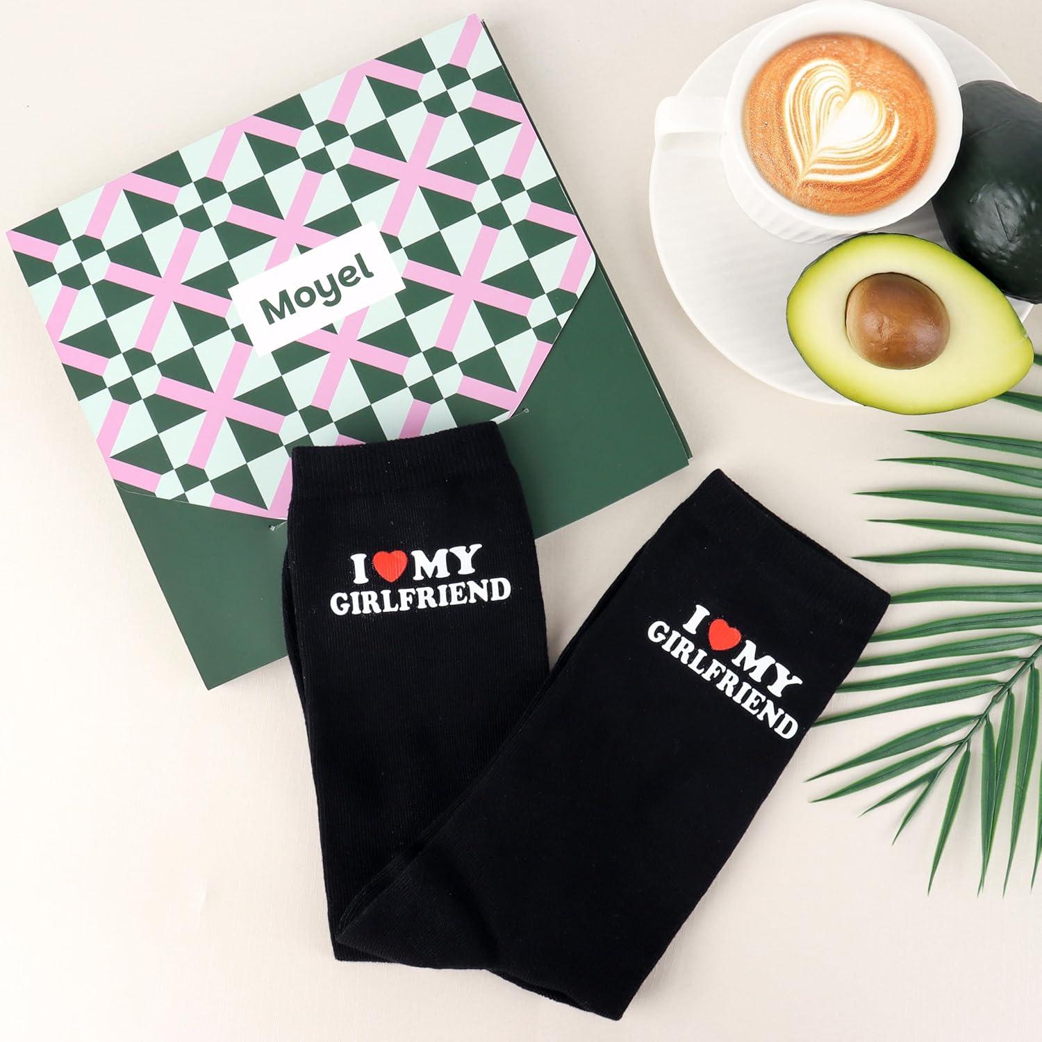 imageMoyel Husband Boyfriend Gift Ideas Funny Cool Socks for Men Romantic Gifts for Anniversary Valentines Day BirthdayBlack Love My Girlfriend