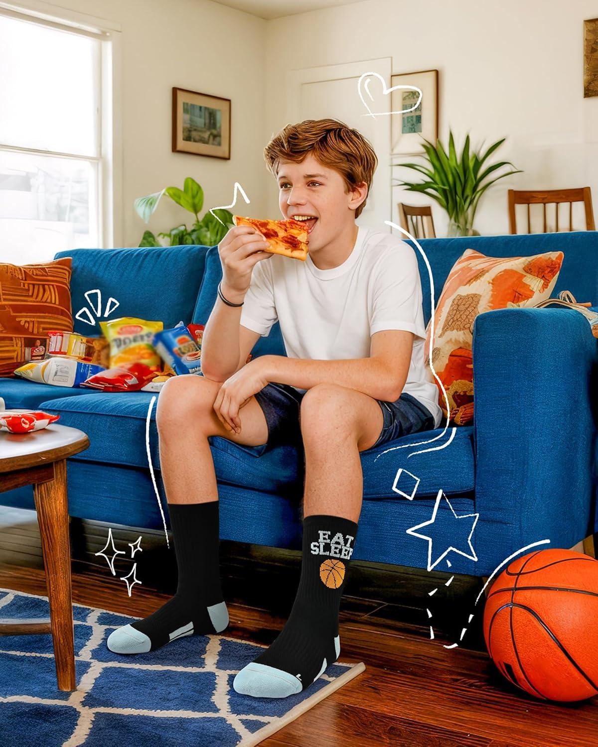 imageMoyel Sports Socks for Boys Kids 812 1214 Athletic Socks for Kids Crew Socks for Boys Baseball GiftsMulticolor Basketball