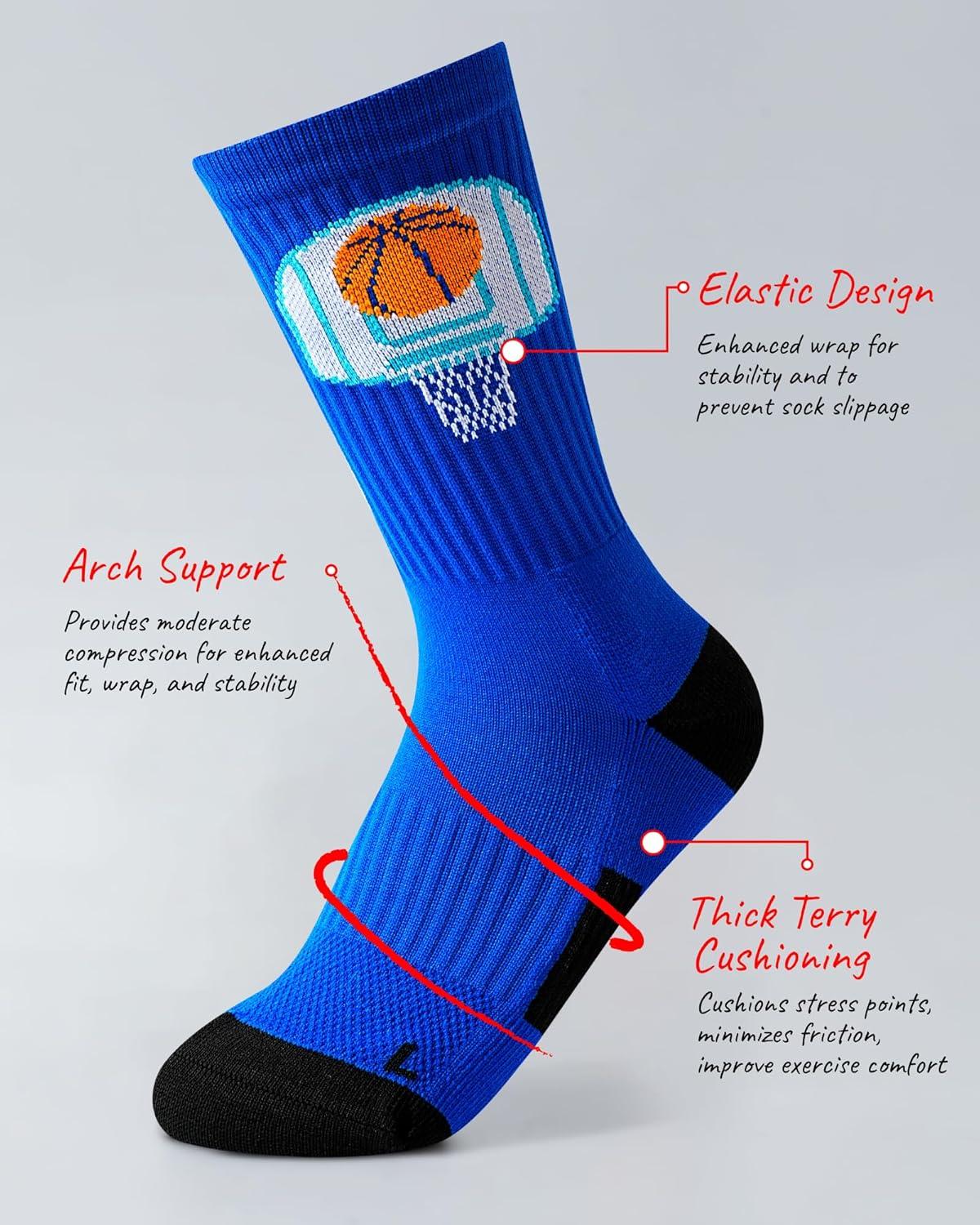 imageMoyel Sports Socks for Boys Kids 812 1214 Athletic Socks for Kids Crew Socks for Boys Baseball GiftsMulticolor Basketball