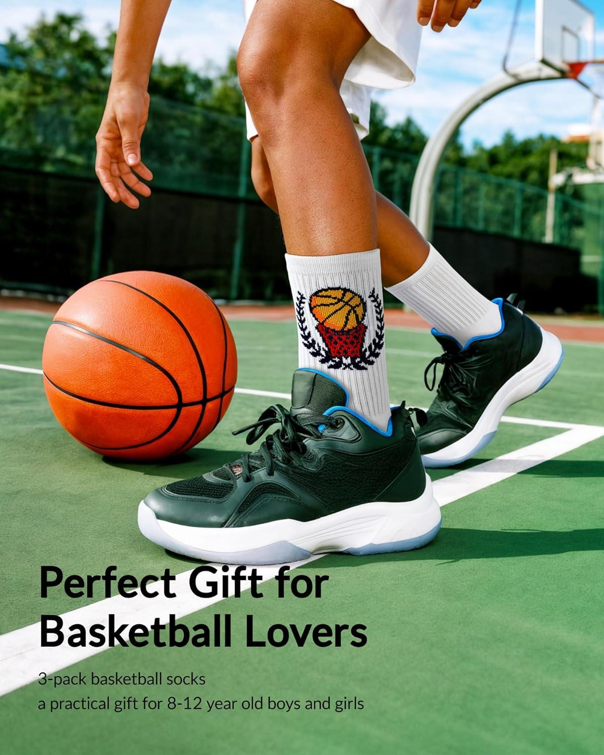 imageMoyel Sports Socks for Boys Kids 812 1214 Athletic Socks for Kids Crew Socks for Boys Baseball GiftsMulticolor Basketball