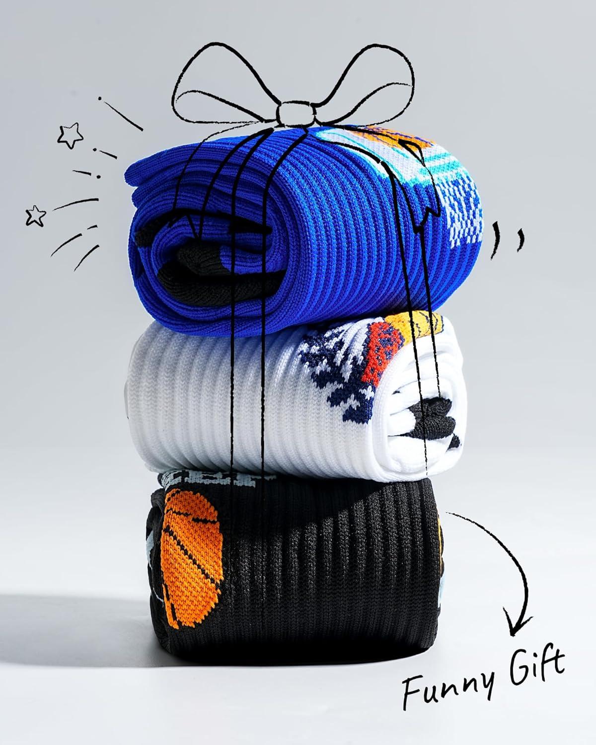 imageMoyel Sports Socks for Boys Kids 812 1214 Athletic Socks for Kids Crew Socks for Boys Baseball GiftsMulticolor Basketball