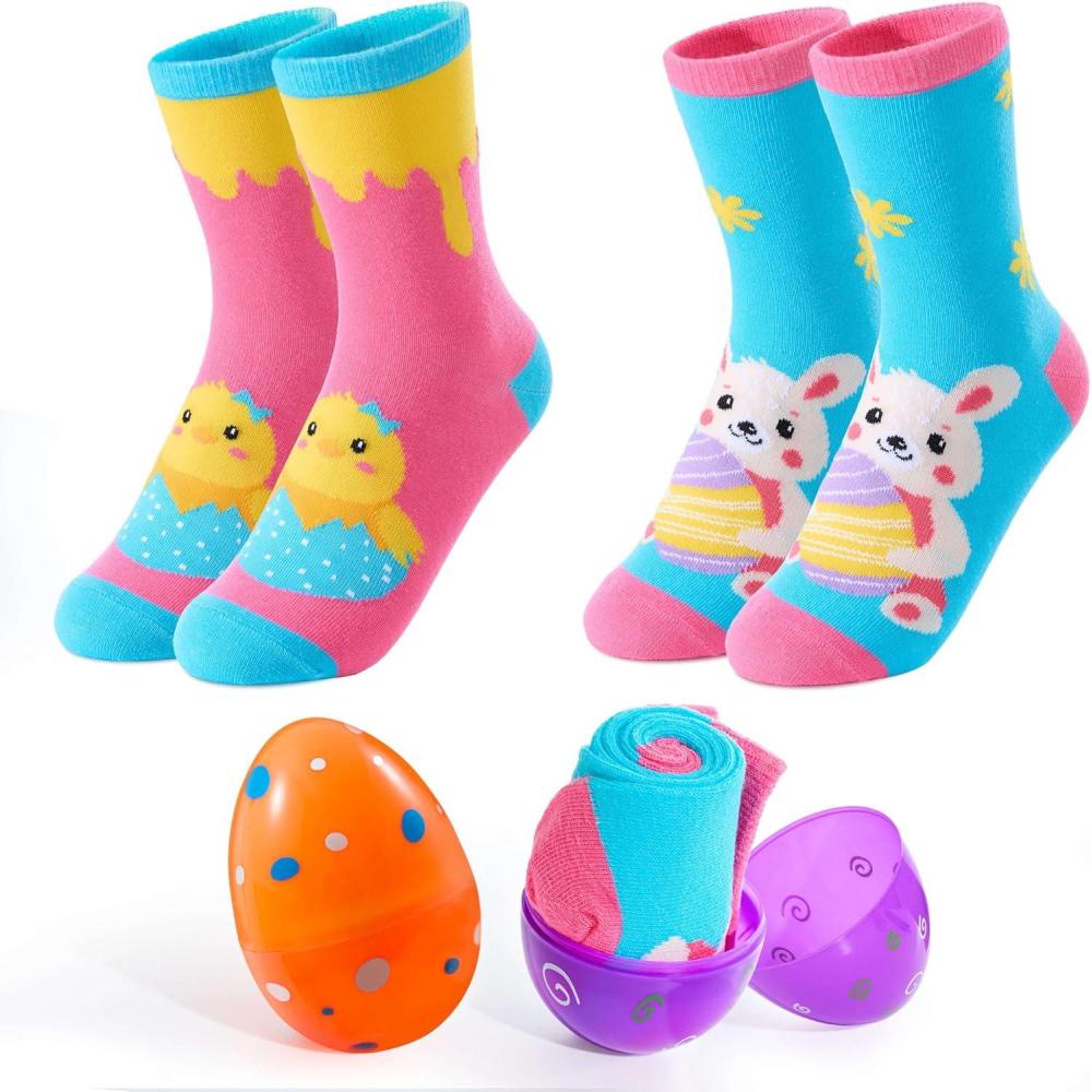 imageMoyel 2 Pairs Bunny Chicken Easter Socks Kids Easter Gifts for Kids Easter Gifts for Girls Funny Easter Basket StuffersMulticolor Easter Kids