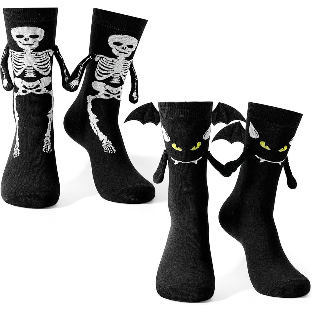 imageMoyel 2 Pairs Funny 3D Halloween Socks Kids Halloween Gifts for Boys Girls Skeleton Socks Cute Party Favors Basket StuffersBlack 3d