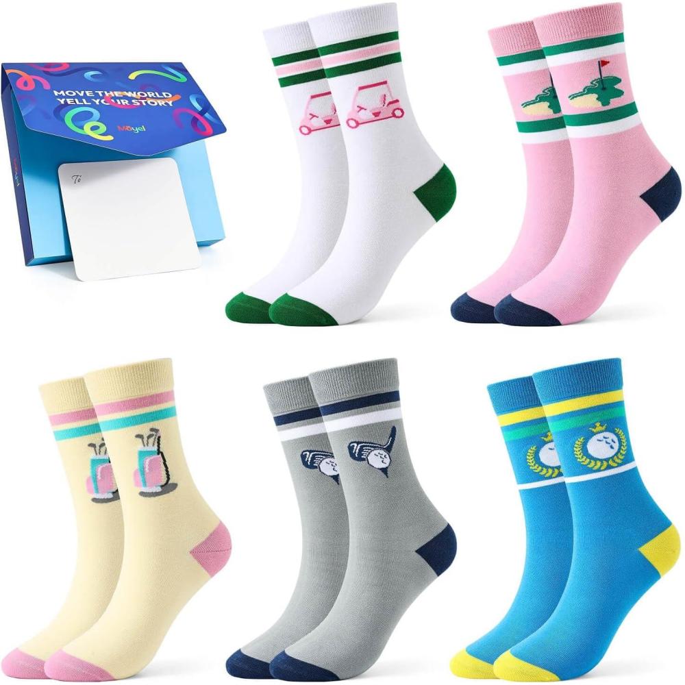 imageMoyel 50th Birthday Gifts for Her Women Present for 50 Year Old Woman 5 Pairs Funny Socks FemaleMulticolor Golf
