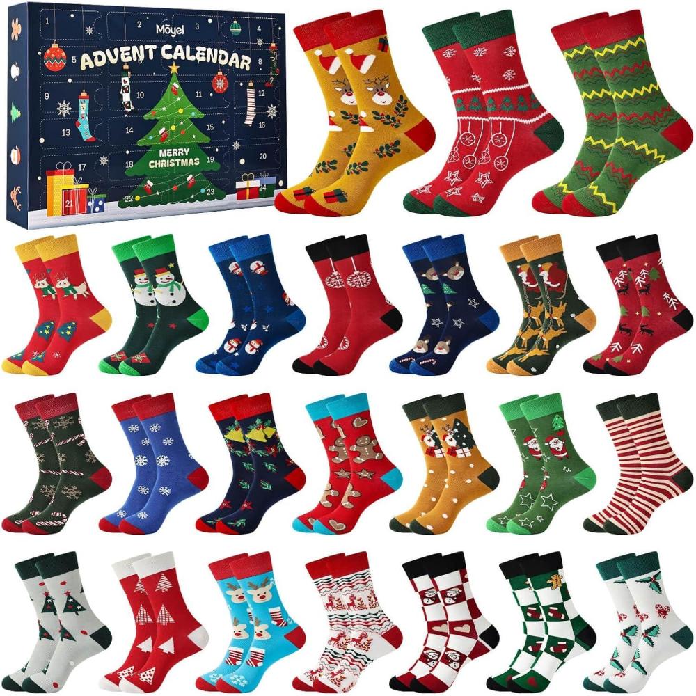 imageMoyel Advent Calendar 2025 Adult Men 12 Days of Christmas Cotton Socks US 713 Fun Christmas Sock Advent Calendar for Men Funny Gifts for Dad Boyfriend Husband Brother24 PairUS 713