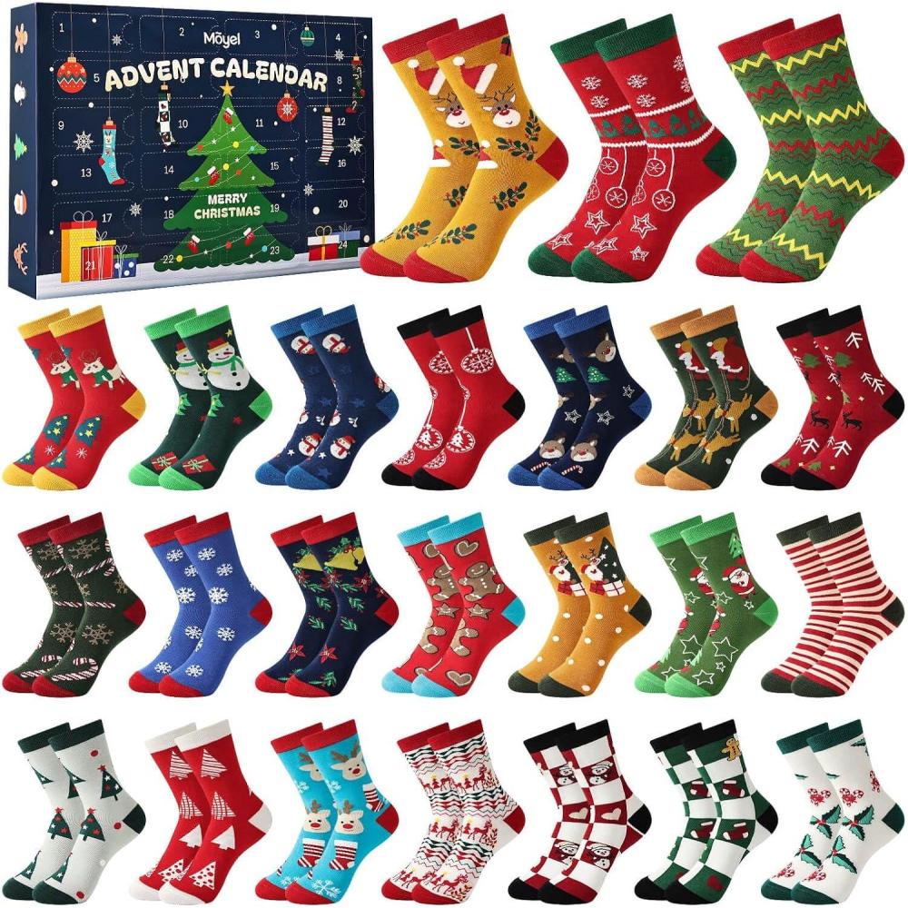 imageMoyel Advent Calendar 2025 Adult Men 12 Days of Christmas Cotton Socks US 713 Fun Christmas Sock Advent Calendar for Men Funny Gifts for Dad Boyfriend Husband Brother24 PairUS 69