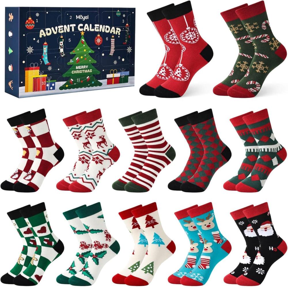imageMoyel Advent Calendar 2025 Adult Men 12 Days of Christmas Cotton Socks US 713 Fun Christmas Sock Advent Calendar for Men Funny Gifts for Dad Boyfriend Husband Brother12 PairWomen US Size 69