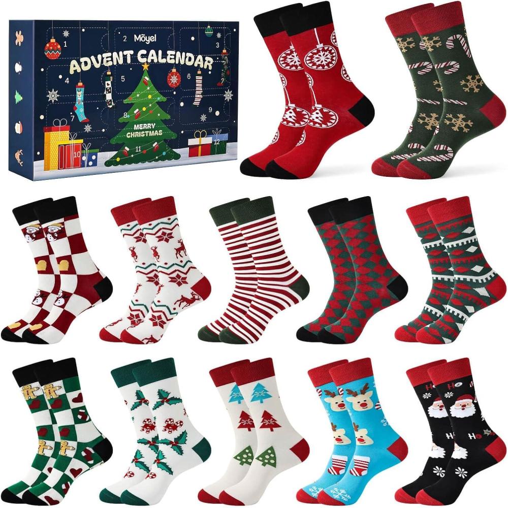 imageMoyel Advent Calendar 2025 Adult Men 12 Days of Christmas Cotton Socks US 713 Fun Christmas Sock Advent Calendar for Men Funny Gifts for Dad Boyfriend Husband Brother12 PairMen US Size 713