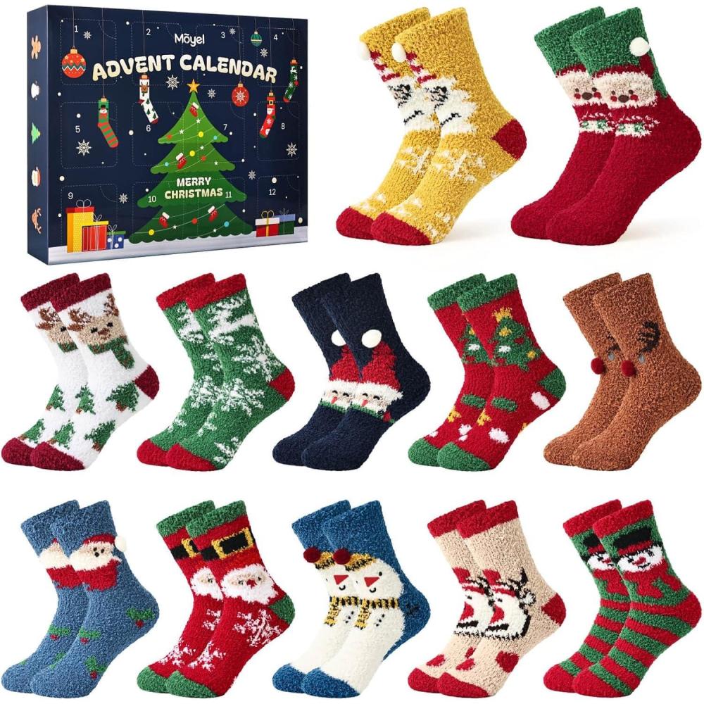 imageMoyel Advent Calendar 2025 Kids 68 Years Funny 12 Days of Sock Advent Calendar for Boys Girls Cute Christmas Socks for Kids Gifts for Daughter Son Granddaughter Nephew12 Pair Fuzzy 812 year Old