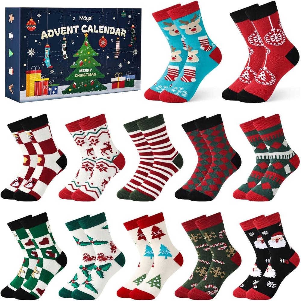 imageMoyel Advent Calendar 2025 Kids 68 Years Funny 12 Days of Sock Advent Calendar for Boys Girls Cute Christmas Socks for Kids Gifts for Daughter Son Granddaughter Nephew12 Pairs 812 Year Old