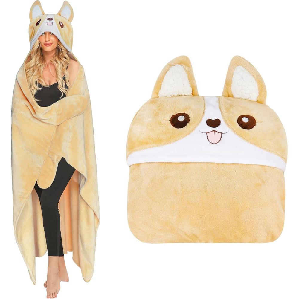 imageMoyel Corgi Blanket for Women Funny Cute Soft Warm Fluffy Fuzzy Wearable Blanket Hoodie Corgi Gifts for Corgi Lovers Mom Girlfriend Wife Friend Sister for Christmas BirthdayYellow Corgi