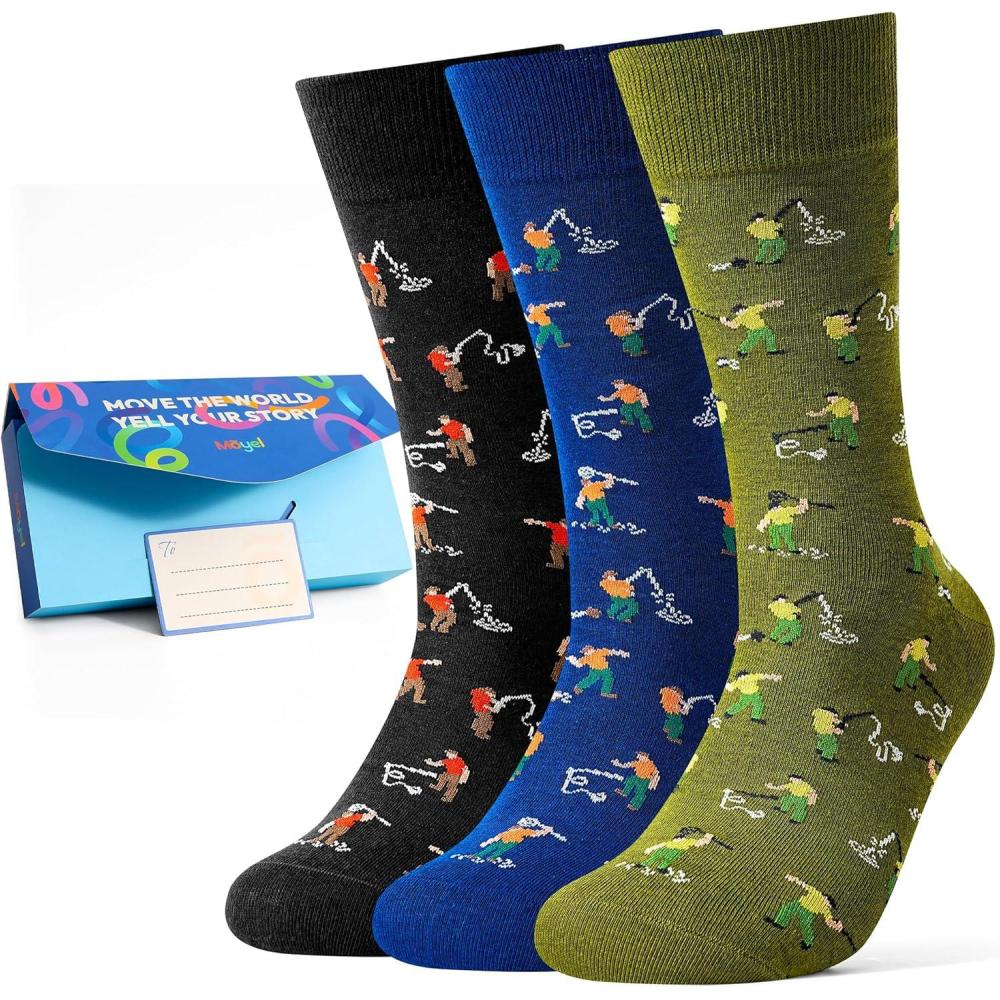 imageMoyel Funny Novelty Socks for Men Fun Golf Pickleball Socks Fun Gifts for Him Men AccessoriesMulticolor Angry Fishing