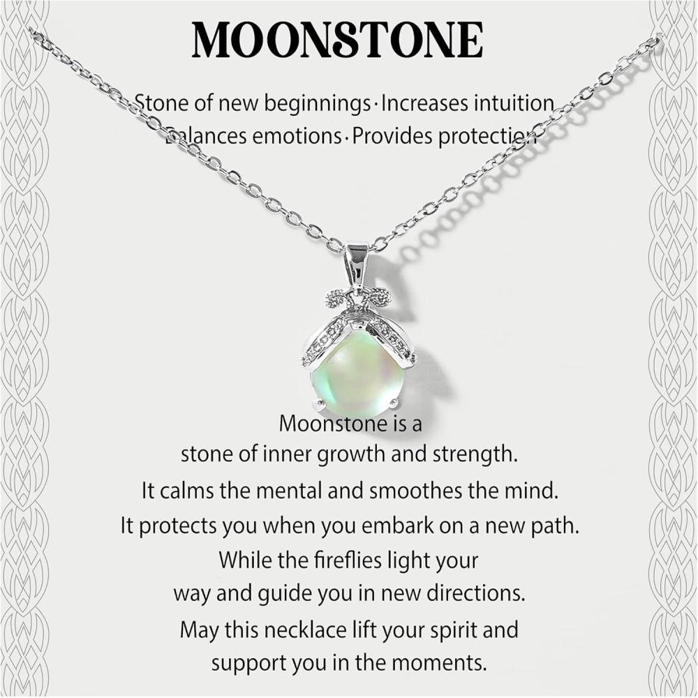 imageMoyel Moonstone Necklace Firefly Moonstone Jewelry for Women Birthstone Pendant Necklace Inspirational Gift for Women New Beginnings Graduation and Retirement Gift