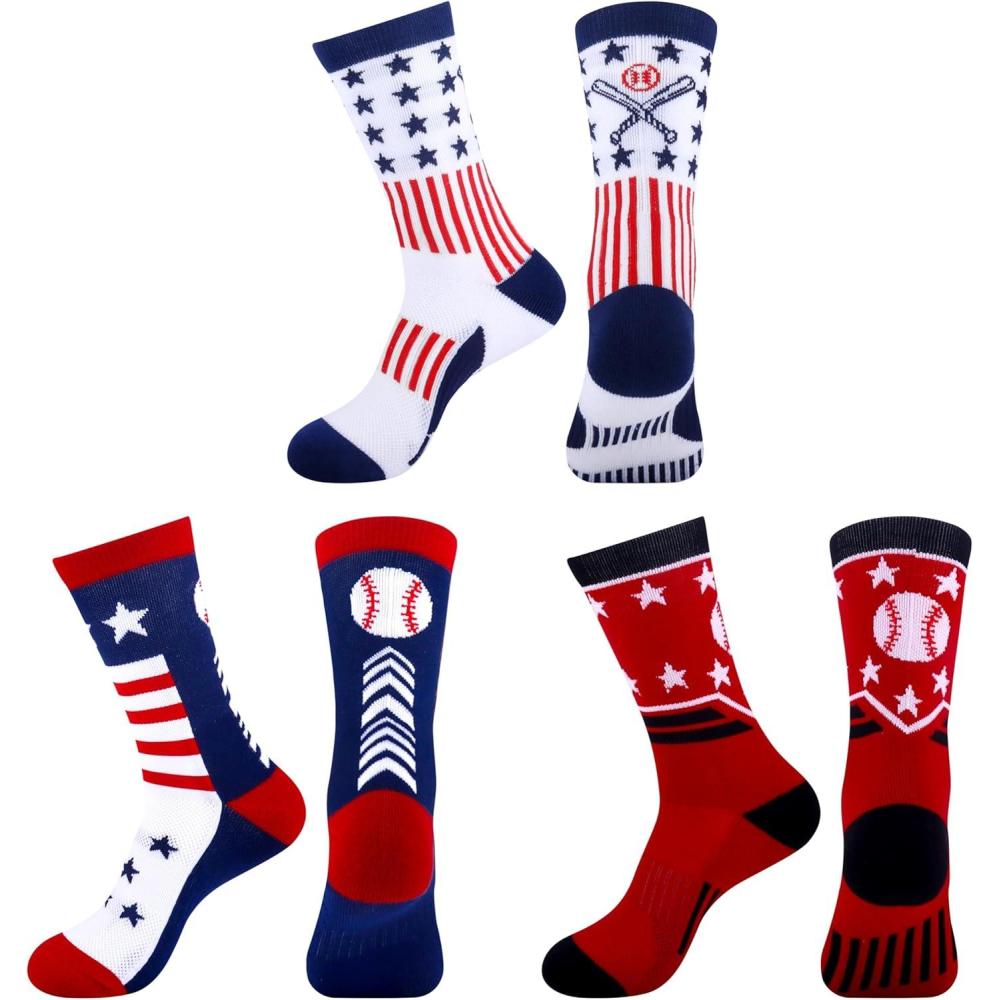 imageMoyel Sports Socks for Boys Kids 812 1214 Athletic Socks for Kids Crew Socks for Boys Baseball GiftsMulticolor Baseball
