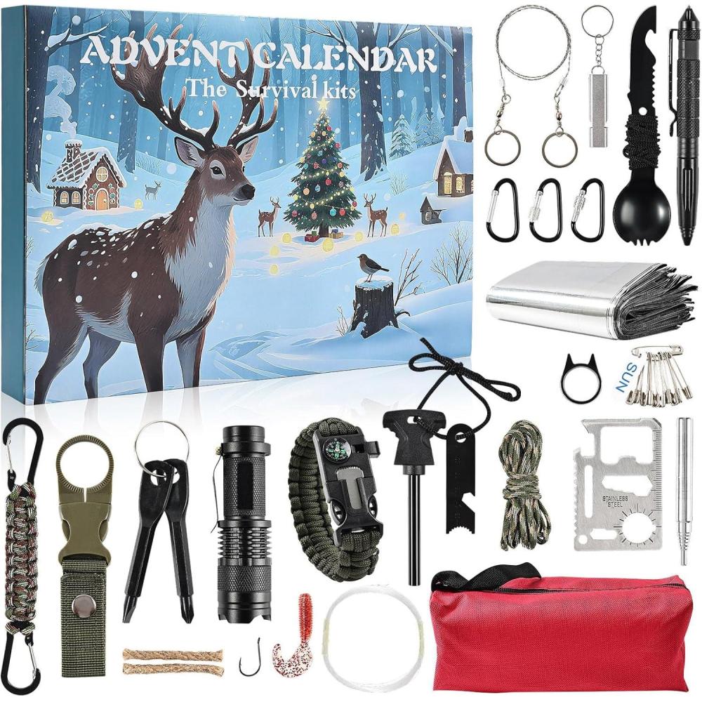 imageMoyel Survival Advent Calendar 2025 for Men 24Day Christmas Countdown Survival Tools Calendar for Adults and Teen Boys Christmas Outdoor Adventure Gifts for Dad Boyfriend Husband SonAdvent CalendarSurvival