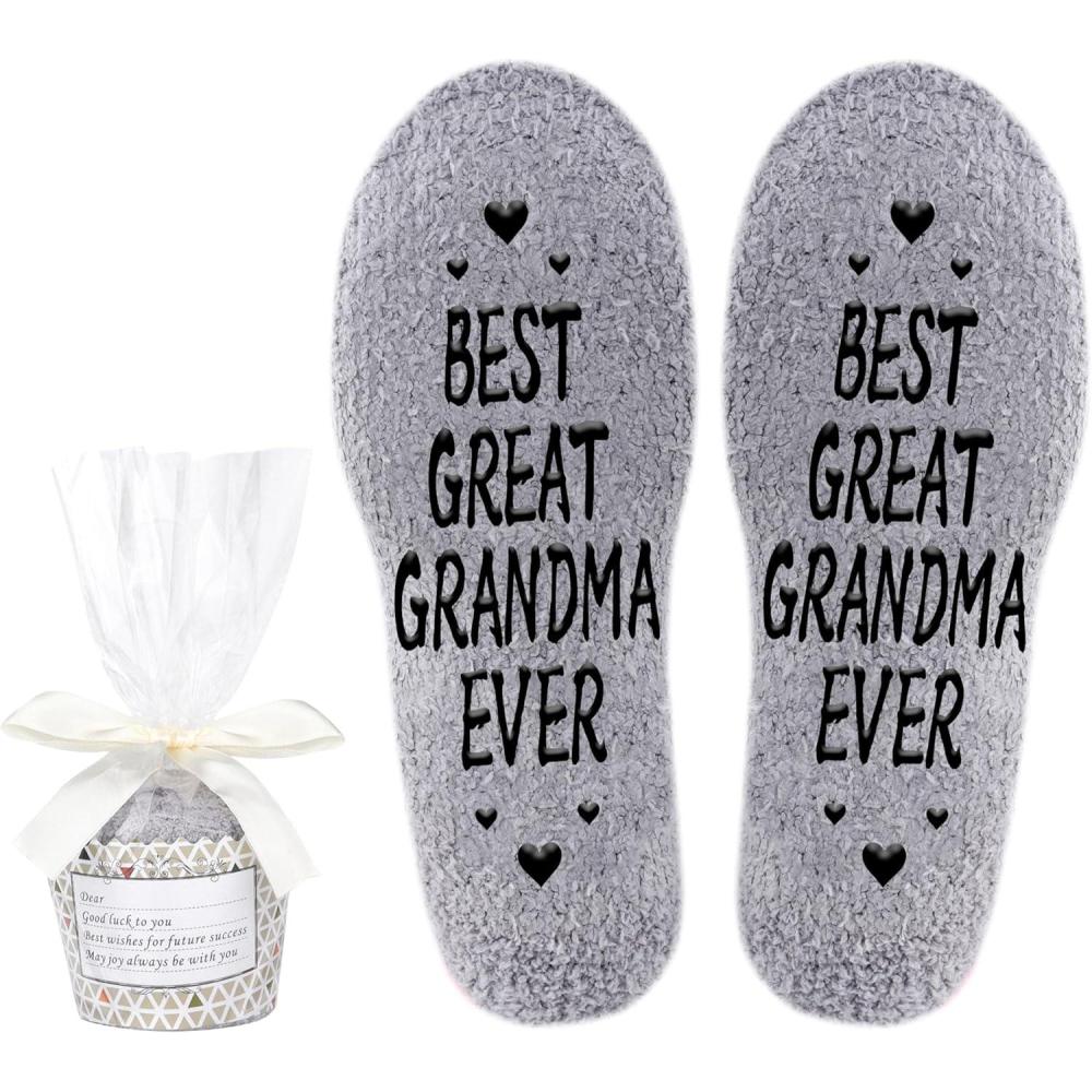 imageMoyel Women Reading Socks Book Lovers Gifts Fluffy Fuzzy Slipper Warm Cozy SocksGrey Great Grandma