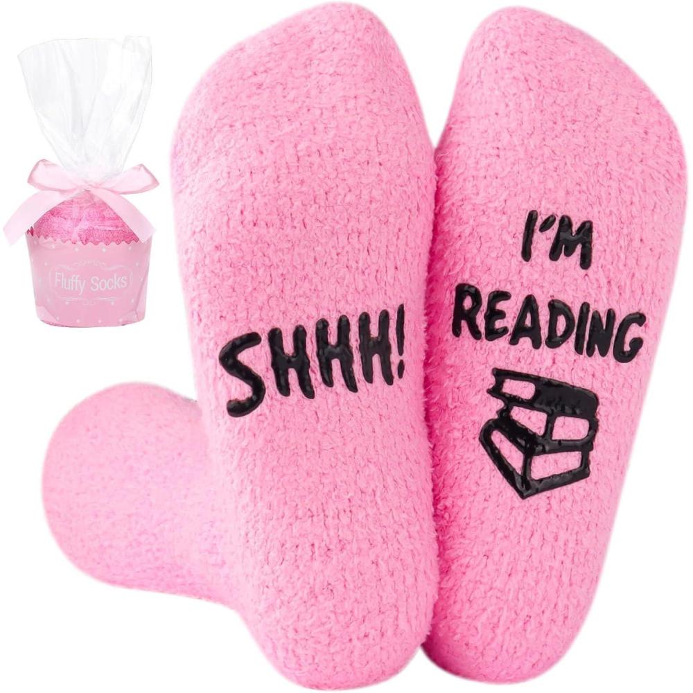 imageMoyel Women Reading Socks Book Lovers Gifts Fluffy Fuzzy Slipper Warm Cozy SocksReading