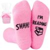 imageMoyel Women Reading Socks Book Lovers Gifts Fluffy Fuzzy Slipper Warm Cozy SocksReading