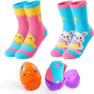 Moyel 2 Pairs Bunny Chicken Easter Socks Kids Easter Gifts for Kids Easter Gifts for Girls Funny Easter Basket Stuffers(Multicolor Easter Kids)