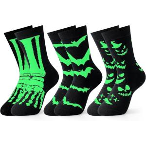 Moyel 3 Pairs Funny Glow in The Dark Halloween Socks for Teen Kids Halloween Gifts for Teen Boys Girls Fun Basket Stuffers(Glow in the Dark 6-8 Years Old)