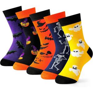 Moyel 5 Pairs Halloween Socks Kids Funny Halloween Gifts for Boys Girls Cute Boo Basket Stuffers for Kids Fun Party Favors(Multicolor Cotton-5 Pairs)
