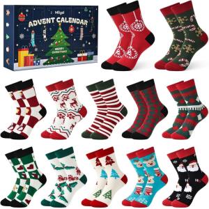 Moyel Advent Calendar 2025 Adult Men 12 Days of Christmas Cotton Socks US 7-13 Fun Christmas Sock Advent Calendar for Men Funny Gifts for Dad Boyfriend Husband Brother(12 Pair-Women US Size 6-9)