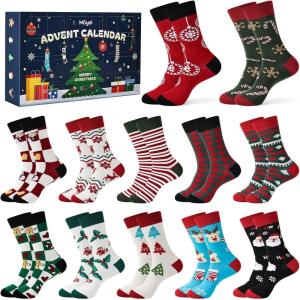 Moyel Advent Calendar 2025 Adult Men 12 Days of Christmas Cotton Socks US 7-13 Fun Christmas Sock Advent Calendar for Men Funny Gifts for Dad Boyfriend Husband Brother(12 Pair-Men US Size 7-13)