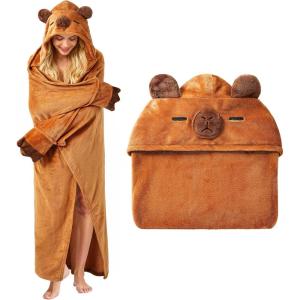 Moyel Corgi Blanket for Women Funny Cute Soft Warm Fluffy Fuzzy Wearable Blanket Hoodie Corgi Gifts for Corgi Lovers Mom Girlfriend Wife Friend Sister for Christmas Birthday(Brown Capybara)