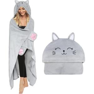 Moyel Corgi Blanket for Women Funny Cute Soft Warm Fluffy Fuzzy Wearable Blanket Hoodie Corgi Gifts for Corgi Lovers Mom Girlfriend Wife Friend Sister for Christmas Birthday(Grey Cat)