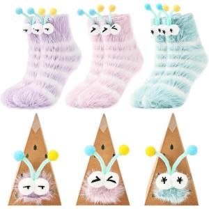 Moyel Crazy Funny Socks For Women Cartoon 3 Pair 3D Novelty Winter Warm Thick Plush Fuzzy Sock Birthday Novelty Christmas Gifts for Her