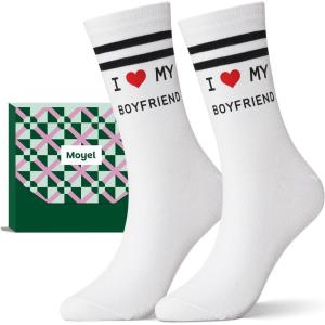 Moyel Husband Boyfriend Gift Ideas Funny Cool Socks for Men, Romantic Gifts for Anniversary, Valentine’s Day, Birthday(White-girlfriend)