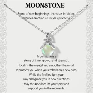 Moyel Moonstone Necklace Firefly Moonstone Jewelry for Women Birthstone Pendant Necklace Inspirational Gift for Women New Beginnings Graduation and Retirement Gift