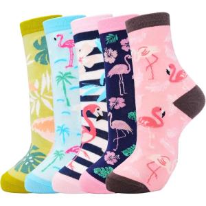 Moyel Socks Women, 5 Pairs of Funny Cute Socks Gifts for Women(01-flamingo Socks-5 Pairs)