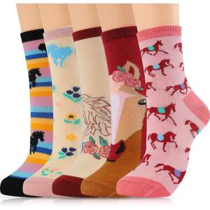 Moyel Socks Women, 5 Pairs of Funny Cute Socks Gifts for Women(05-horse)