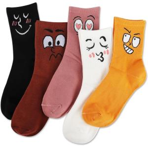 Moyel Socks Women, 5 Pairs of Funny Cute Socks Gifts for Women(Multicolor Emotions-5)